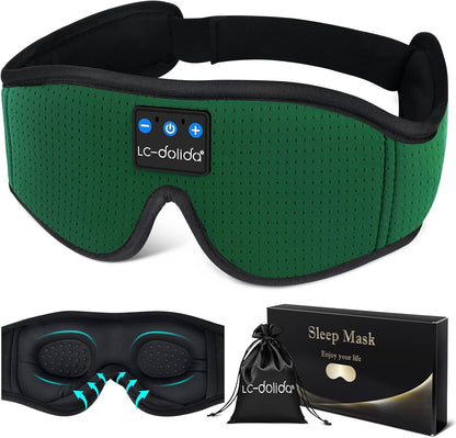 Sleep Mask with Bluetooth Headphones, Sleep Headphones Bluetooth Sleep Mask Breathable Sleeping Headphones for Side Sleepers Best Gift and Travel Essential (Green)