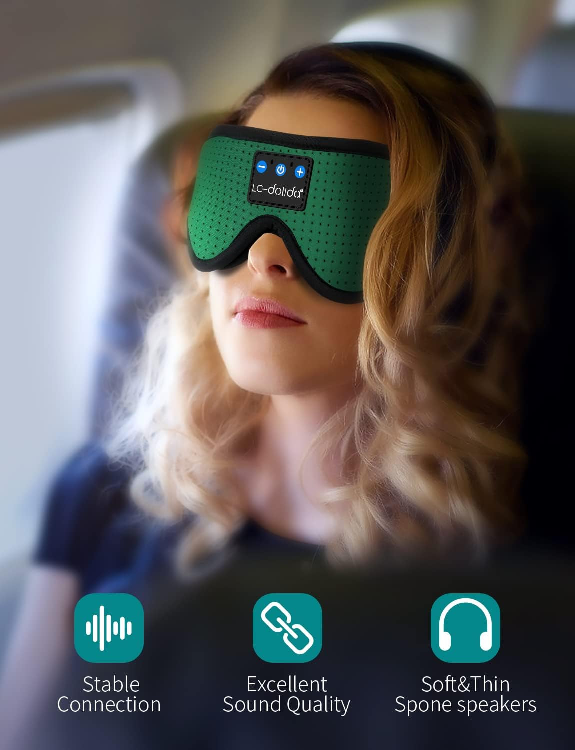 Sleep Mask with Bluetooth Headphones, Sleep Headphones Bluetooth Sleep Mask Breathable Sleeping Headphones for Side Sleepers Best Gift and Travel Essential (Green)